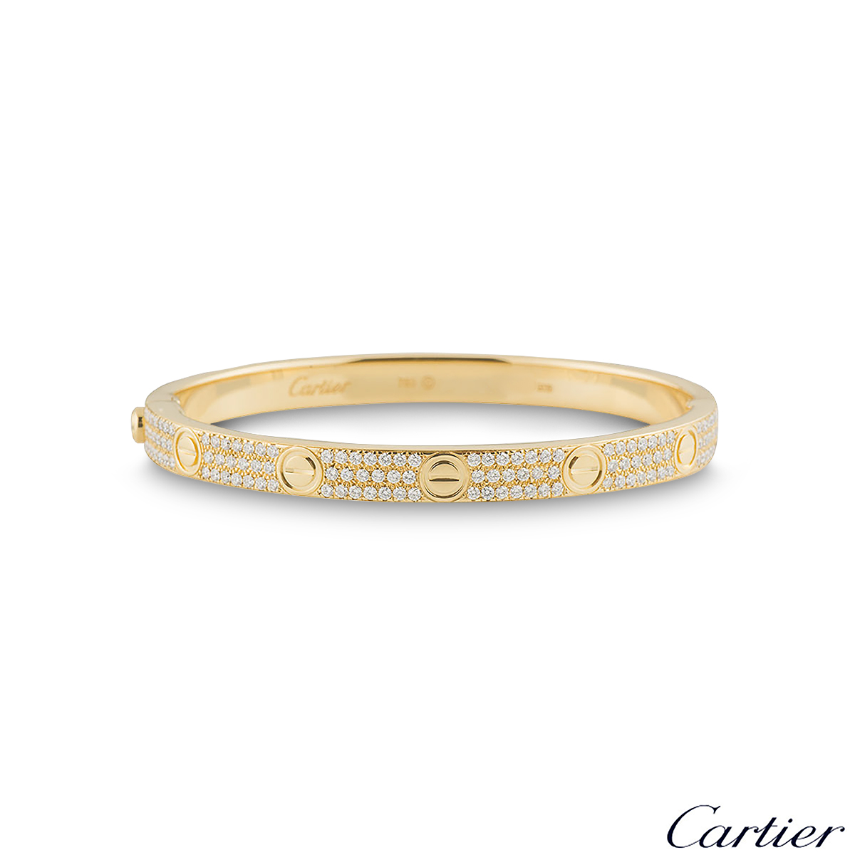 Cartier Yellow Gold Pave Diamond Love Bracelet Size 18 N6035018 | Rich 